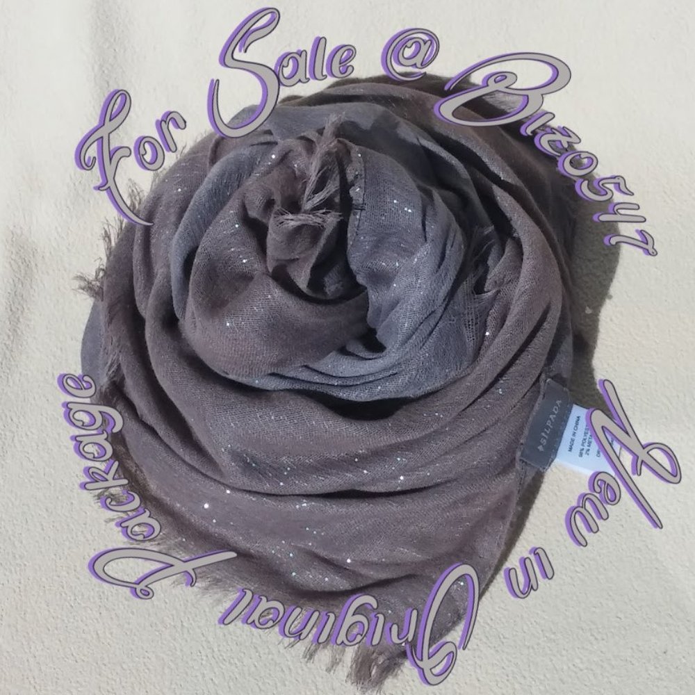 Taupe Gray Reversable Scarf Shawl Wrap Metallic Silver Accent Thread New…